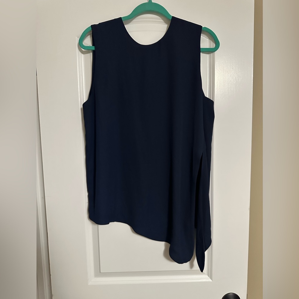 Shinestar Navy Asymmetrical Sleeveless Blouse